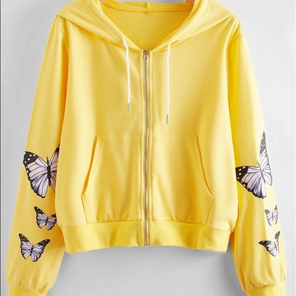 Dolls Kill Jackets & Blazers - Butterfly bright yellow zip up jacket
